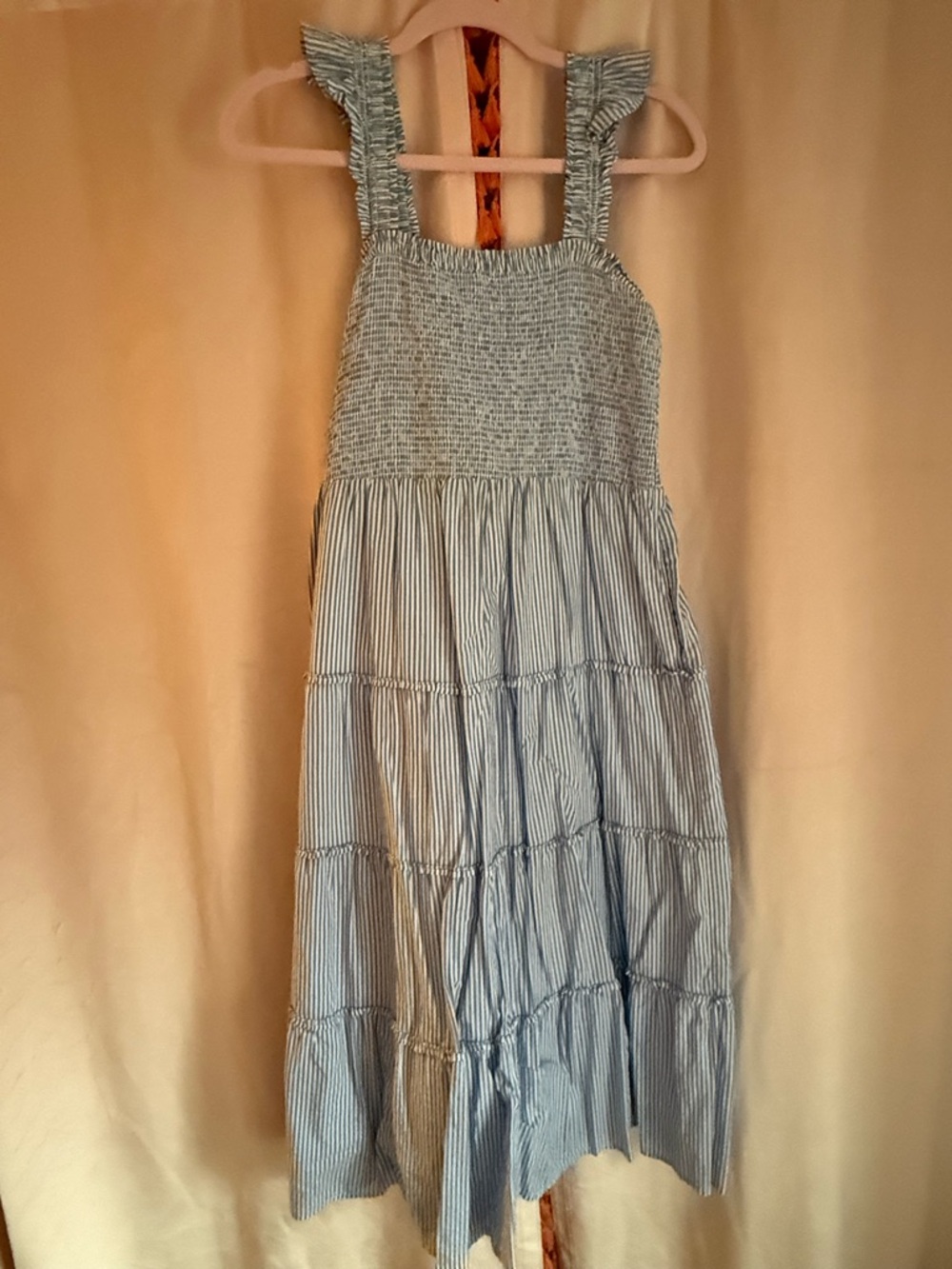 Blue and White Striped Smocked Sundress